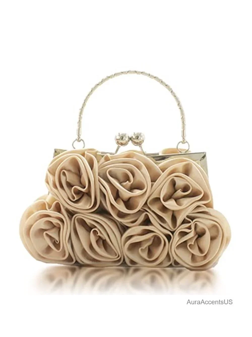 Satin Floral Evening Clutch with Detachable Chain Strap
